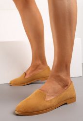 Brązowe Balerinki w Stylu Mokasynów Thetea. Brązowe baleriny damskie Born2be, bez wzorów, z jeansu, bez obcasa. Za 39.99 zł.