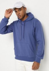 Granatowo-Niebieska Bluza z Bawełną i Kapturem z Kieszenią i Sznurkami Parhiris. Niebieskie bluzy z kapturem męskie Born2be, l, z bawełny. Za 54.99 zł.