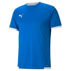 Koszulka piłkarska męska PUMA Teamliga Jersey. Niebieskie t-shirty sportowe męskie Puma, m, z jersey, bez ramiączek, do piłki nożnej. Za 82.00 zł.