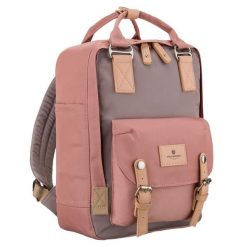 Różowo-szary plecak damski z poliestru i skóry ekologicznej, jednokomorowy - Peterson. Czerwone plecaki damskie Peterson, bez wzorów, ze skóry ekologicznej. Za 149.99 zł.