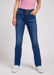 DAMSKIE SPODNIE LEE ULC STRAIGHT COBALT SHEEN 112350786. Niebieskie spodnie materiałowe damskie Lee, bez wzorów, z jeansu. Za 219.99 zł.