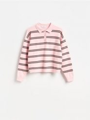 Sweter polo - różowy. Czerwone swetry klasyczne damskie Reserved, l, z dzianiny, bez kołnierzyka. Za 129.99 zł.