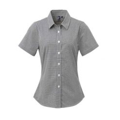 Damska Bawełniana Koszula Z Krótkim Rękawem W Kratkę Micro Gingham. Białe koszule damskie PREMIER, l, bez wzorów, z bawełny, bez kołnierzyka, bez ramiączek. Za 115.99 zł.