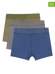 Wrangler Bokserki (3 pary) "Griffin" w kolorze niebieskim, oliwkowym i szarym rozmiar: M. Brązowe bokserki męskie Wrangler, bez wzorów. Za 87.40 zł.