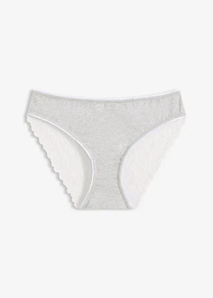 Figi z bawełną i koronką. Szare figi damskie bonprix, bez wzorów, z bawełny. Za 24.99 zł.