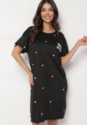 Czarna Koszula Nocna z Bawełną w Kropki z Napisem Firasine. Czarne koszule nocne damskie Born2be, bez wzorów, z bawełny. Za 39.99 zł.