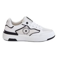 Damskie Sportowe Buty Big Star LL274440 Biało-Czarne białe. Białe buty sportowe na co dzień damskie bez wzorów, z gumy, trekkingowe. Za 244.76 zł.