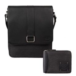 Portfel męski AY-07-BL i listonoszka męska skórzana AY-01-BL zestaw Paolo Peruzzi ZUP-137. Brązowe portfele męskie bez wzorów, z bawełny. Za 199.99 zł.