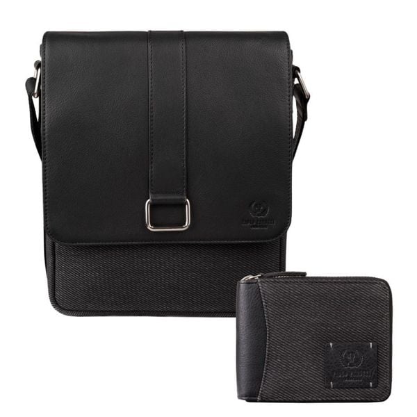 Portfel męski AY-07-BL i listonoszka męska skórzana AY-01-BL zestaw Paolo Peruzzi ZUP-137. Brązowe portfele męskie bez wzorów, z bawełny. Za 199.99 zł.