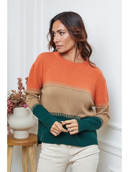 So Cachemire Sweter "Lurcia" w kolorze jasnobrązowo-zielono-pomarańczowym rozmiar: XL. Brązowe swetry klasyczne damskie So Cachemire, xl, z kaszmiru, bez kołnierzyka. Za 300.92 zł.