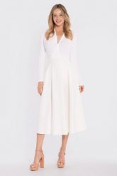 Rozkloszowana spódnica z wysokim stanem kremowa. Białe spódniczki damskie Stylove, l, bez wzorów, eleganckie, z podwyższonym stanem, midi, rozkloszowane. Za 289.00 zł.