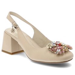 Czółenka damskie Artiker, cholewka ze skóry naturalnej zabudowany nosek pasek na pięcie z regulowaną klamrą stabilny obcas typu klocek, beżowa, 58C06. Brązowe czółenka damskie Artiker, z aplikacjami, ze skóry, bez obcasa, na obcasie. Za 259.00 zł.