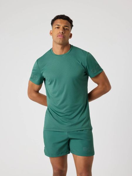 Bjorn_borg BORG LIGHT T-SHIRT z recyklowanego poliestru — MALLARD GREEN. Zielone t-shirty męskie Björn Borg, m, bez wzorów, bez kołnierzyka. Za 176.85 zł.