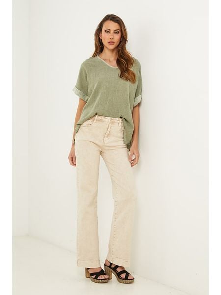 Fleur de Lin Bluzka w kolorze zielonym rozmiar: XL. Zielone bluzki damskie Fleur de Lin, xl, bez wzorów, ze lnu, bez kołnierzyka, bez ramiączek. Za 146.95 zł.