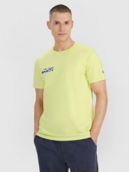4F T-shirt regular z nadrukiem męski - zielony XXL. Zielone t-shirty męskie 4f, m, bez wzorów, z bawełny, bez kołnierzyka. Za 49.99 zł.