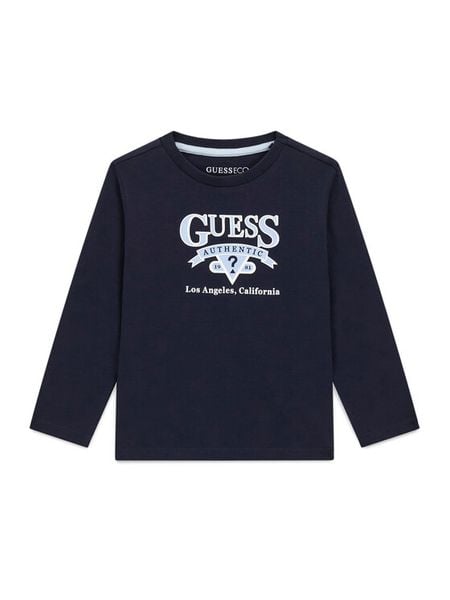 Guess Bluzka N6YI12 K3800 Granatowy Regular Fit. Niebieskie t-shirty chłopięce Guess, z aplikacjami, z bawełny, bez ramiączek. Za 84.99 zł.