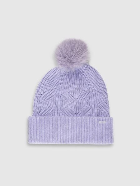4F Czapka zimowa z pomponem damska - fioletowa S. Fioletowe czapki zimowe damskie 4f, z materiału. Za 69.99 zł.