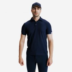 Koszulka polo jeździecka męska Fouganza. Niebieskie koszulki polo męskie FOUGANZA, na lato, m, bez wzorów, z dzianiny, bez ramiączek. Za 59.99 zł.