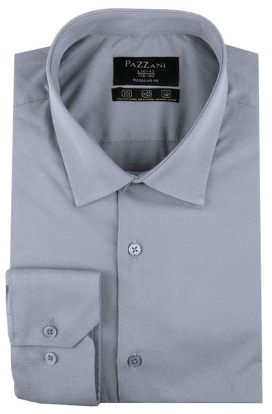 Jednokolorowa, Bawełniana Koszula o Prostym Kroju - Szara. Szare koszule męskie Pazzani, bez wzorów, z bawełny, bez kołnierzyka, bez ramiączek. Za 169.00 zł.