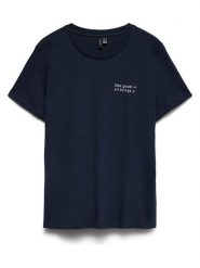 Vero Moda Koszulka w kolorze granatowym rozmiar: S. Niebieskie bluzki damskie Vero Moda, s, bez wzorów, z bawełny, bez kołnierzyka, bez ramiączek. Za 57.95 zł.