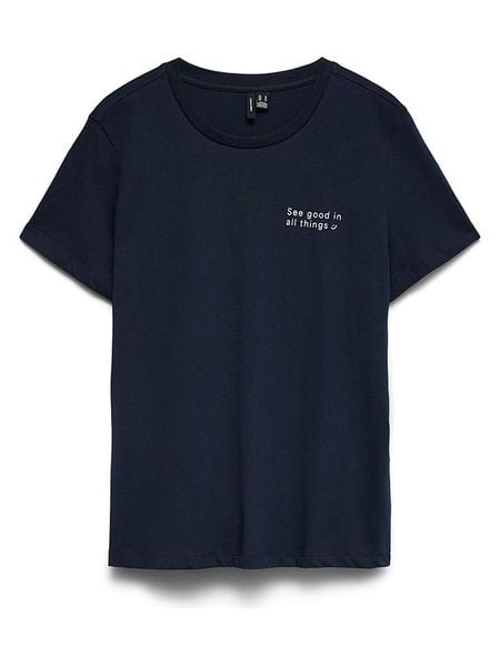 Vero Moda Koszulka w kolorze granatowym rozmiar: XS. Niebieskie bluzki damskie Vero Moda, xs, bez wzorów, z bawełny, bez kołnierzyka. Za 58.14 zł.