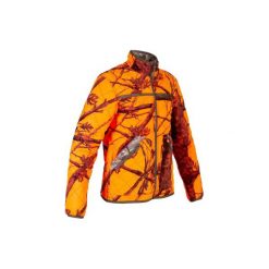 Kurtka myśliwska ocieplana dwustronna camo/fluo. Brązowe kurtki męskie SOLOGNAC, xl, bez wzorów, z materiału. Za 149.99 zł.