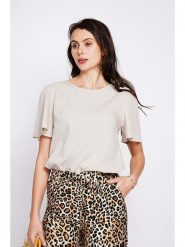 Le Jardin du Lin Bluzka w kolorze kremowym rozmiar: 38. Brązowe bluzki damskie Le jardin du lin, bez wzorów, klasyczne, bez kołnierzyka, bez ramiączek. Za 153.71 zł.