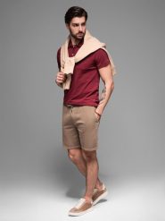 Krótkie spodenki męskie dresowe RELAXED FIT w stylu athleisure – jasnobrązowe V2 OM-SRWS-0122 - XXL. Brązowe szorty męskie Ombre Clothing, z bawełny, bez kołnierzyka. W wyprzedaży za 59.99 zł.