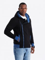 Bluza męska rozpinana z kapturem - czarna - Rozmiar: S. Czarne bluzy z kapturem męskie Ombre Clothing, m, z bawełny. W wyprzedaży za 119.99 zł.