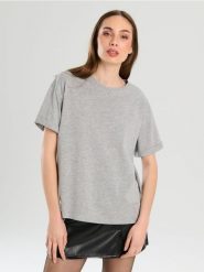 Bawełniana koszulka z krótkimi rękawami - szary. Szare t-shirty damskie Sinsay, l, bez wzorów, z bawełny, bez kołnierzyka. Za 19.99 zł.