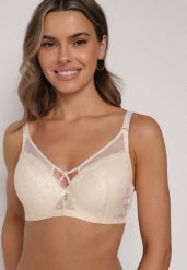 Jasnobeżowy Koronkowy Biustonosz Ozdobiony Cyrkoniowym Sercem Galirope. Brązowe biustonosze Born2be, z aplikacjami, z koronki. Za 39.99 zł.