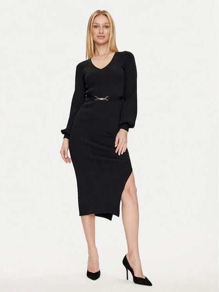 Morgan Sukienka dzianinowa 232-RMROSA Czarny Slim Fit. Czarne sukienki damskie Morgan, m, bez wzorów, z dzianiny, bez kołnierzyka, bez ramiączek. Za 449.99 zł.