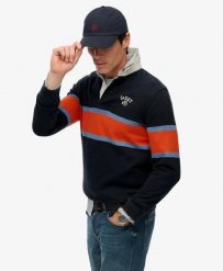 Superdry Vintage Athletic Stripe Rugby Top z bawełny organicznej. Niebieskie topy sportowe damskie Superdry., l, bez wzorów, z bawełny, bez ramiączek. Za 338.70 zł.
