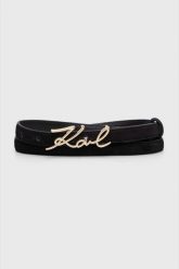 KARL LAGERFELD Czarny pasek skórzany K/signature. Czarne paski damskie Karl Lagerfeld, bez wzorów, z zamszu. W wyprzedaży za 319.99 zł.