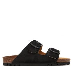 Klapki Scholl. Czarne klapki damskie Scholl, bez wzorów, bez obcasa. Za 229.99 zł.