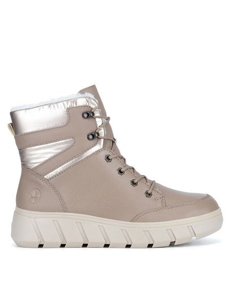 Rieker Trzewiki Y3504-20 Beżowy. Brązowe botki damskie Rieker, ze skóry, bez obcasa, na płaskiej podeszwie, bez zapięcia. Za 419.99 zł.