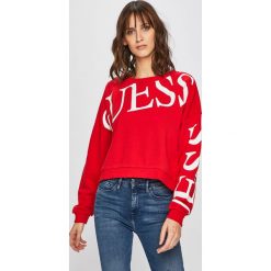 Guess Jeans - Bluza. Czerwone bluzy bez kaptura damskie Guess Jeans, l, z bawełny. W wyprzedaży za 219.90 zł.
