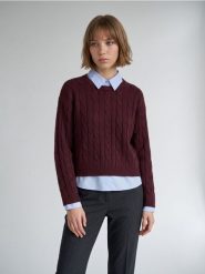 Sweter z koszulowymi wstawkami - bordowy. Czerwone swetry klasyczne damskie Sinsay, l, bez kołnierzyka. Za 69.99 zł.
