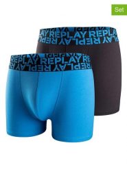 Replay Underwear Bokserki (2 pary) w kolorze czarnym i niebieskim rozmiar: M. Czarne bokserki męskie Replay Underwear, bez wzorów. Za 43.99 zł.