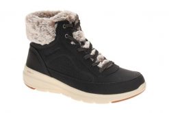 Buty do chodzenia damskie Skechers 144199BLK. Czarne buty sportowe na co dzień damskie Skechers, bez wzorów, z materiału, trekkingowe. Za 339.99 zł.