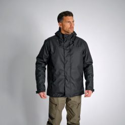 Kurtka Solognac Warm 100 WTP. Czarne kurtki męskie SOLOGNAC, m, bez wzorów, z materiału, bez kaptura. Za 229.99 zł.