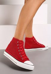 Czerwone Trampki za Kostkę z Perforacją Welagia. Czerwone trampki i tenisówki damskie Renee, bez wzorów, z materiału, za kostkę. Za 19.99 zł.