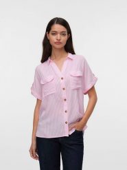 Vero Moda Bluzka w kolorze jasnoróżowym rozmiar: XXL. Różowe bluzki damskie Vero Moda, s, bez wzorów, z wiskozy, klasyczne, bez kołnierzyka, bez ramiączek. Za 57.20 zł.