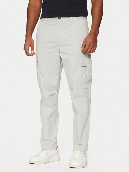 BOSS Spodnie materiałowe Sisla-7 50523149 Szary Regular Fit. Szare spodnie materiałowe męskie Boss, bez wzorów, z bawełny. Za 369.99 zł.
