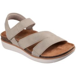 Sandały damskie Skechers Lifted Comfort. Brązowe sandały damskie Skechers, bez wzorów, z materiału, bez obcasa. Za 229.99 zł.
