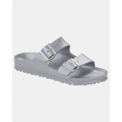 Klapki damskie Birkenstock Arizona Eva. Szare klapki damskie Birkenstock, bez wzorów, z materiału, bez obcasa. Za 329.00 zł.