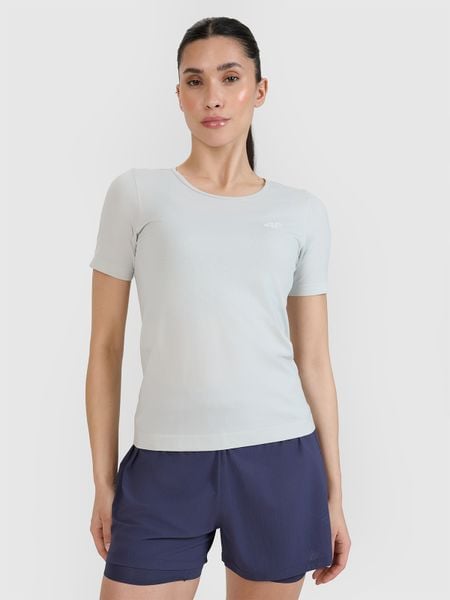 4F Koszulka do biegania w terenie regular damska - szara XS/S. Szare bluzki sportowe damskie 4f, l, z dzianiny, bez kołnierzyka, bez ramiączek. W wyprzedaży za 59.99 zł.