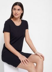 Sukienka z dżerseju z bawełny organicznej ze stretchem. Czarne sukienki damskie bonprix, bez wzorów, z bawełny, bez kołnierzyka, bez ramiączek. Za 39.99 zł.