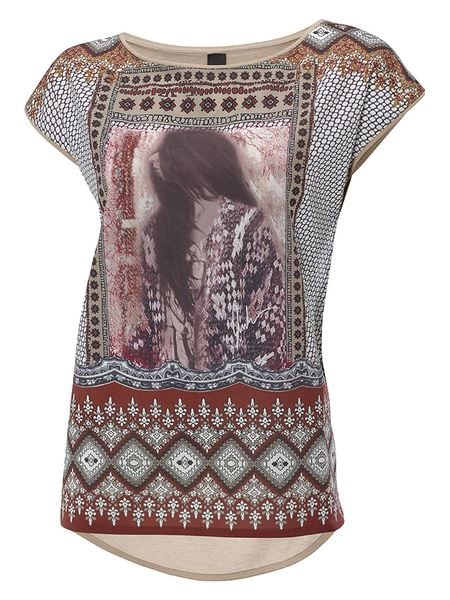 Heine Koszulka w kolorze beżowo-brązowym rozmiar: 48. Brązowe bluzki damskie Heine, bez wzorów, bez kołnierzyka. Za 47.94 zł.