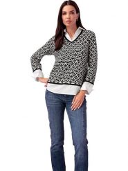 Heine Sweter w kolorze czarno-kremowym rozmiar: 40. Czarne swetry klasyczne damskie Heine, bez kołnierzyka. Za 100.75 zł.